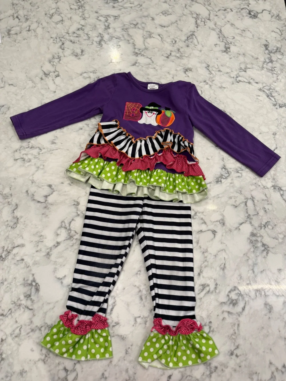 Girls 2-3Y Halloween Boo Ghost Ruffle Top & Pants Set